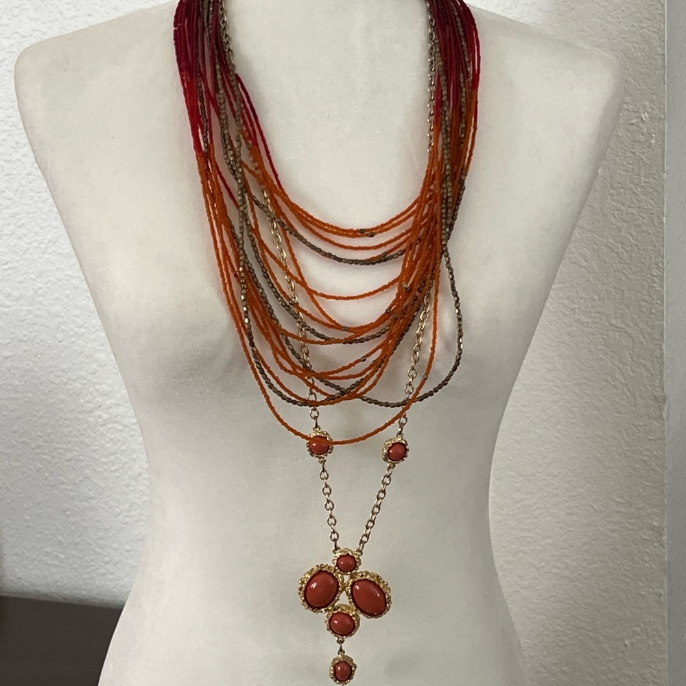 Pair of Vintage Chicos Necklaces Bronze Coral Red